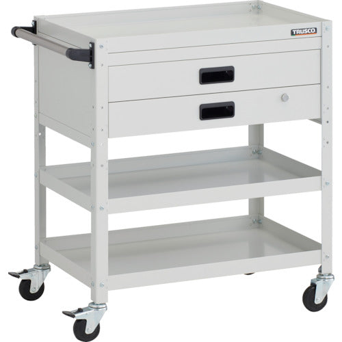 TRUSCO ツールワゴン ラビットワゴン 700X450XH810 3段 2段引出付 ハンドル付 ゴム車輪 ホワイト