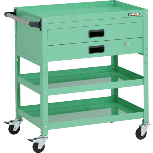 TRUSCO ツールワゴン ラビットワゴン 700X450XH810 3段 2段引出付 ハンドル付 ゴム車輪 ヤンググリーン