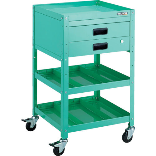 TRUSCO ツールワゴン ラビットワゴン 500X500 引出2段 仕切2段付 ヤンググリーン