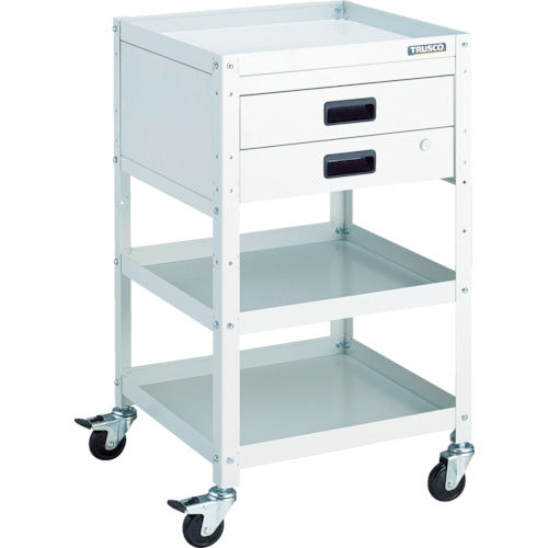 TRUSCO ツールワゴン ラビットワゴン 500X500 引出2段付 ゴム車輪 ホワイト