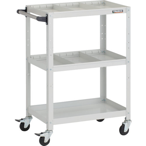 TRUSCO ツールワゴン ラビットワゴン 600X400XH880 3段 仕切板2段付 ハンドル付 ゴム車輪 ホワイト