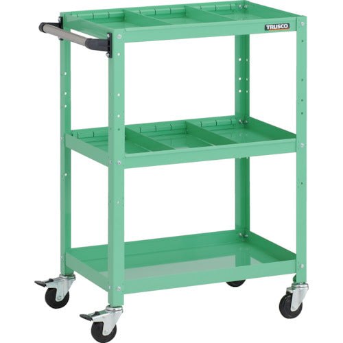 TRUSCO ツールワゴン ラビットワゴン 600X400XH880 3段 仕切板2段付 ハンドル付 ゴム車輪 ヤンググリーン