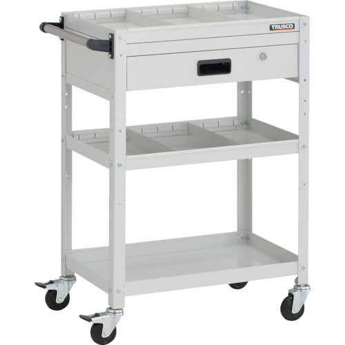 TRUSCO ツールワゴン ラビットワゴン 600X400XH880 3段 1段引出付 仕切板2段付 ハンドル付 ゴム車輪 ホワイト