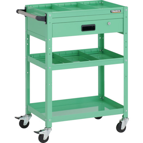 TRUSCO ツールワゴン ラビットワゴン 600X400XH880 3段 1段引出付 仕切板2段付 ハンドル付 ゴム車輪 ヤンググリーン