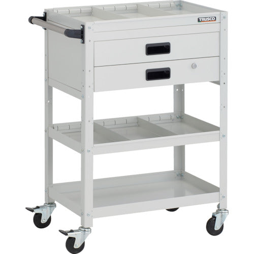 TRUSCO ツールワゴン ラビットワゴン 600X400XH880 3段 2段引出付 仕切板2段付 ハンドル付 ゴム車輪 ホワイト