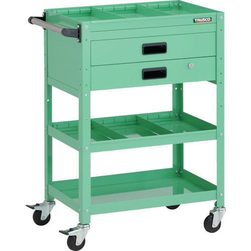 TRUSCO ツールワゴン ラビットワゴン 600X400XH880 3段 2段引出付 仕切板2段付 ハンドル付 ゴム車輪 ヤンググリーン