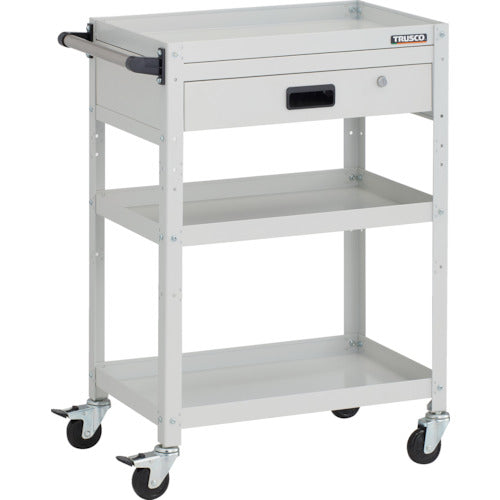 TRUSCO ツールワゴン ラビットワゴン 600X400XH880 3段 1段引出付 ハンドル付 ゴム車輪 ホワイト