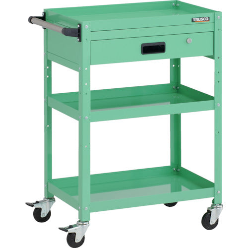 TRUSCO ツールワゴン ラビットワゴン 600X400XH880 3段 1段引出付 ハンドル付 ゴム車輪 ヤンググリーン
