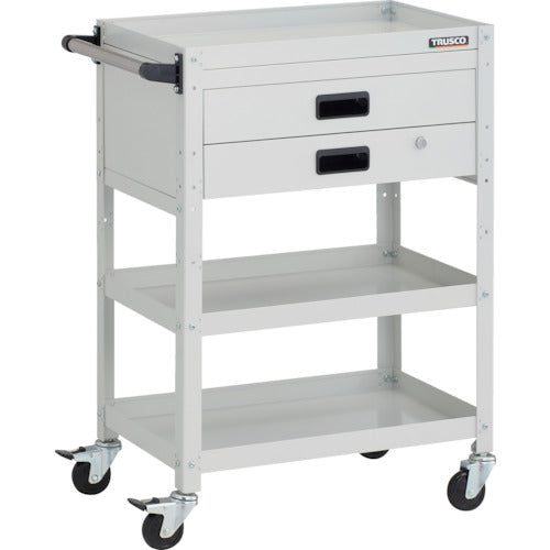 TRUSCO ツールワゴン ラビットワゴン 600X400XH880 3段 2段引出付 ハンドル付 ゴム車輪 ホワイト