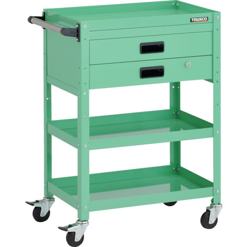 TRUSCO ツールワゴン ラビットワゴン 600X400XH880 3段 2段引出付 ハンドル付 ゴム車輪 ヤンググリーン
