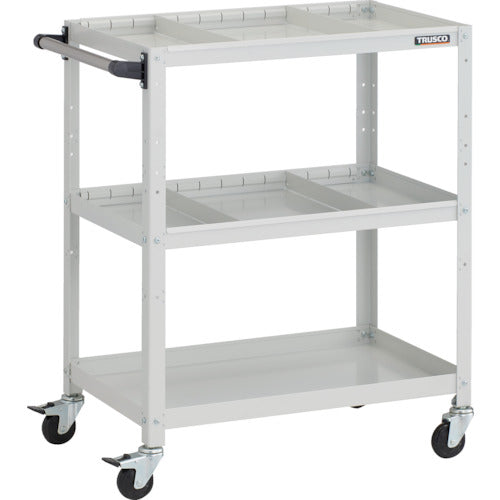 TRUSCO ツールワゴン ラビットワゴン 700X450XH880 3段 仕切板2段付 ハンドル付 ゴム車輪 ホワイト
