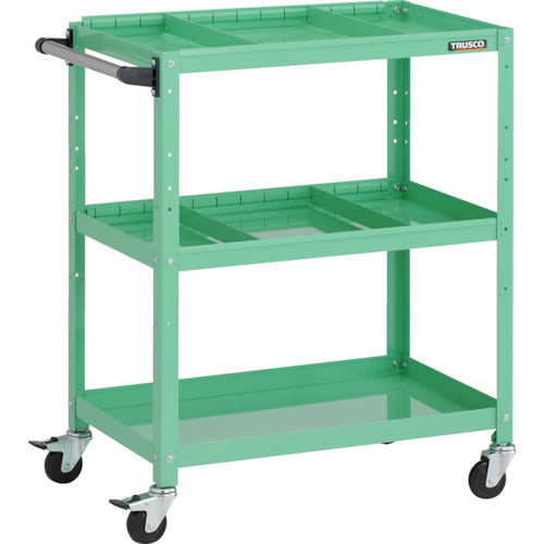 TRUSCO ツールワゴン ラビットワゴン 700X450XH880 3段 仕切板2段付 ハンドル付 ゴム車輪 ヤンググリーン