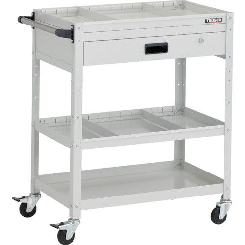 TRUSCO ツールワゴン ラビットワゴン 700X450XH880 3段 1段引出付 仕切板2段付 ハンドル付 ゴム車輪 ホワイト