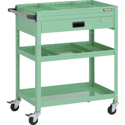 TRUSCO ツールワゴン ラビットワゴン 700X450XH880 3段 1段引出付 仕切板2段付 ハンドル付 ゴム車輪 ヤンググリーン