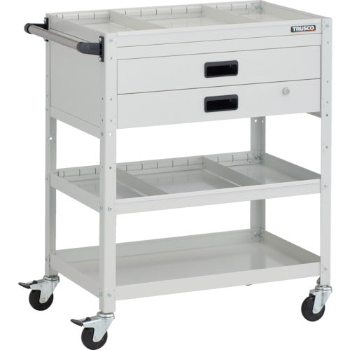 TRUSCO ツールワゴン ラビットワゴン 700X450XH880 3段 2段引出付 仕切板2段付 ハンドル付 ゴム車輪 ホワイト
