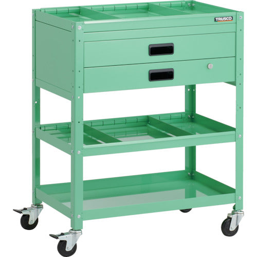 TRUSCO ツールワゴン ラビットワゴン 700X450XH880 3段 2段引出付 仕切板2段付 ハンドル付 ゴム車輪 ヤンググリーン