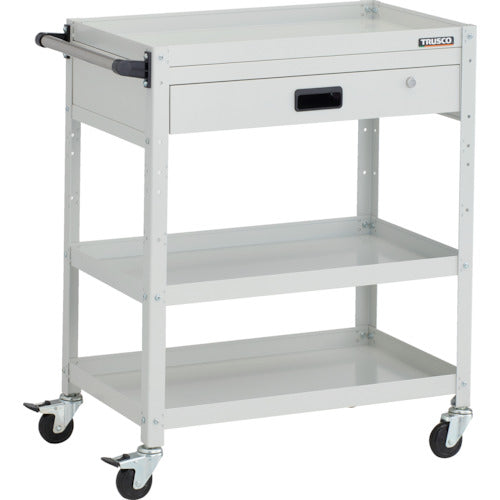 TRUSCO ツールワゴン ラビットワゴン 700X450XH880 3段 1段引出付 ハンドル付 ゴム車輪 ホワイト