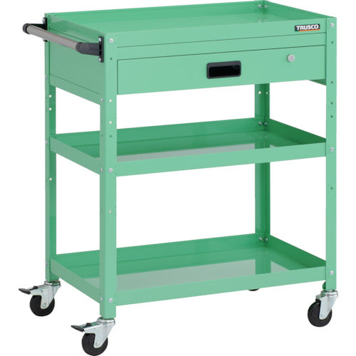 TRUSCO ツールワゴン ラビットワゴン 700X450XH880 3段 1段引出付 ハンドル付 ゴム車輪 ヤンググリーン