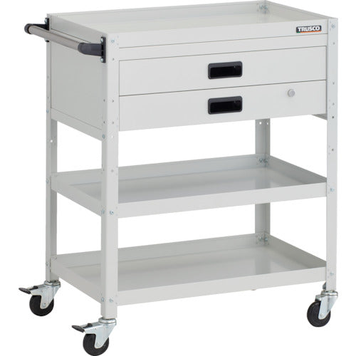 TRUSCO ツールワゴン ラビットワゴン 700X450XH880 3段 2段引出付 ハンドル付 ゴム車輪 ホワイト