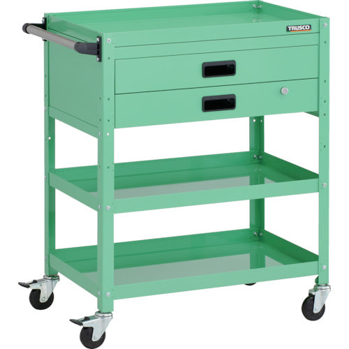 TRUSCO ツールワゴン ラビットワゴン 700X450XH880 3段 2段引出付 ハンドル付 ゴム車輪 ヤンググリーン