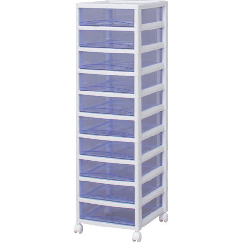 IRIS 221273 スーパークリアチェスト ホワイト/クリアブルー 10段タイプ