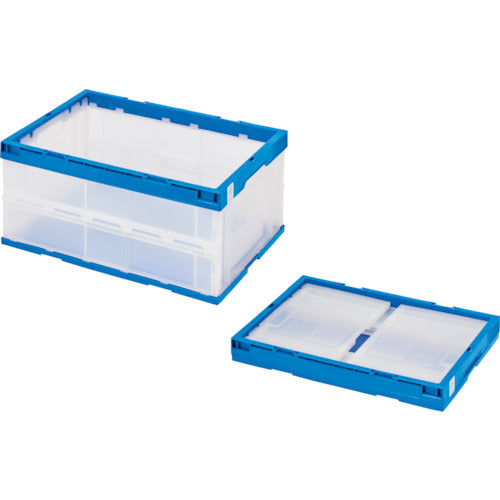 積水 折りたたみコンテナ エコタイプ フタ無し 透明×ダークブルー 40リットル 透明青