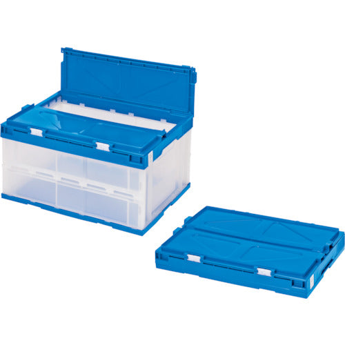積水 折りたたみコンテナ エコタイプ フタ一体型 透明×ダークブルー 40リットル 透明青