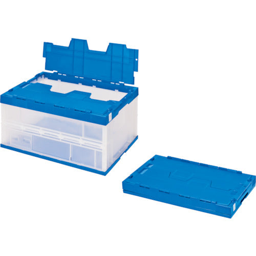 積水 折りたたみコンテナ エコタイプ フタ一体型 透明×ダークブルー 75リットル 透明青