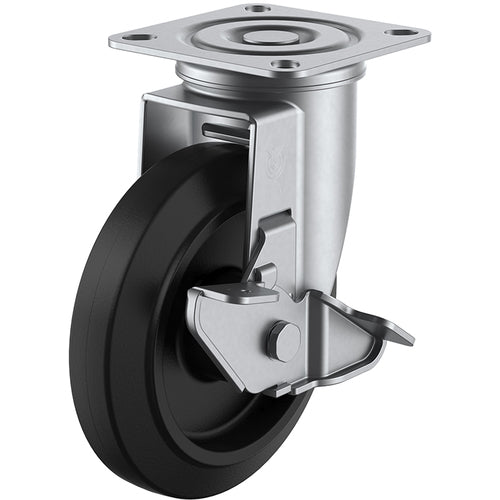 ユーエイ プレート式 自在 ステンレスキャスター ゴム 車輪径150mm ストッパー付き Jタイプ SUS-J2-S型 取付寸法80×80(75×75)