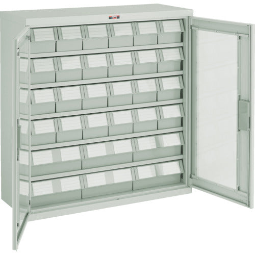 TRUSCO コンテナラックケース バンラックケース L型 両開き扉 引出小X24 大X6個 ネオグレー