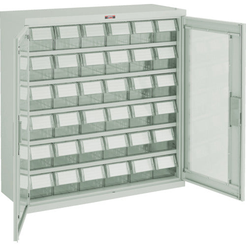 TRUSCO コンテナラックケース バンラックケース M型 両開き扉 透明引出小X36個 透明