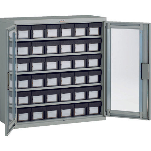 TRUSCO コンテナラックケース バンラックケース M型 両開き扉 導電引出小X36個
