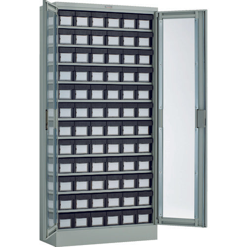 TRUSCO コンテナラックケース バンラックケース M型 両開き扉 導電引出小X72個 H1790