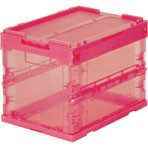 TRUSCO オリコン α折りたたみコンテナ スケルコン 20L(蓋付) 透明レッド 赤