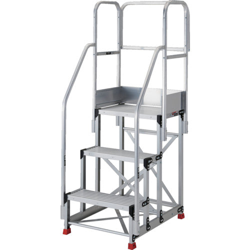 TRUSCO アルミ製作業用踏台 3段 高さ0.75m 天板寸法1000×400 段高250mm フルセット手すり付き