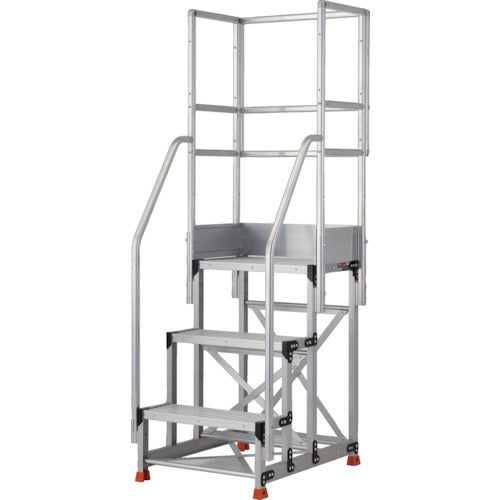 TRUSCO アルミ製作業用踏台 3段 高さ0.9m 天板寸法600×400 段高300mm フルセット手すり付き