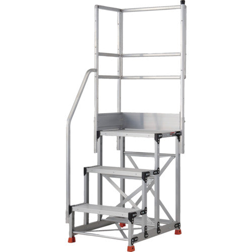 TRUSCO アルミ製作業用踏台 3段 高さ0.9m 天板寸法600×400 段高300mm 階段片手すり天場二方付き