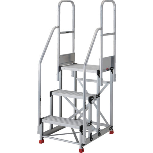 TRUSCO アルミ製作業用踏台 3段 高さ0.75m 天板寸法800×400 段高250mm 階段両手すり付き