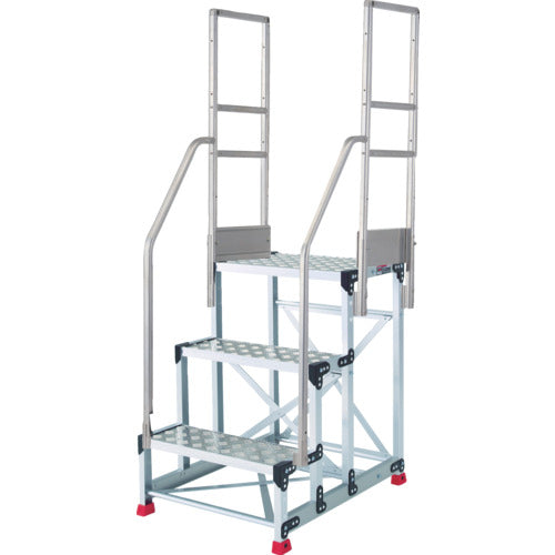 TRUSCO アルミ製作業用踏台 縞板タイプ 3段 高さ0.9m 天板寸法600×400 段高300mm 階段両手すり付き