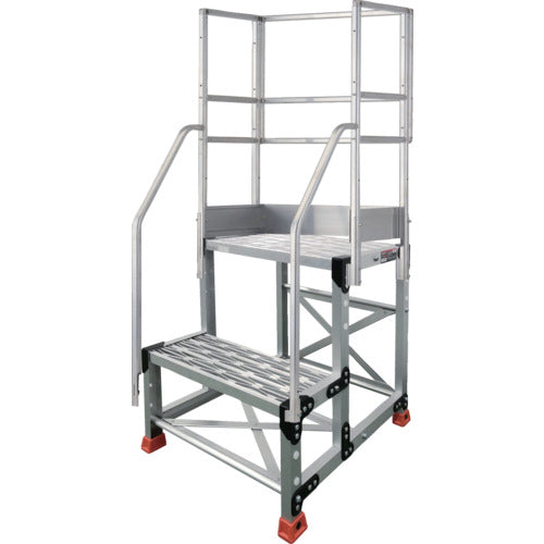 TRUSCO アルミ製作業用踏台 グレーチングタイプ 2段 高さ0.7m 天板寸法500×400 段高350mm フルセット手すり付き