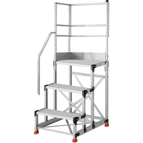 TRUSCO アルミ製作業用踏台 グレーチングタイプ 3段 高さ0.75m 天板寸法600×400 段高250mm 階段片手すり天場二方付き
