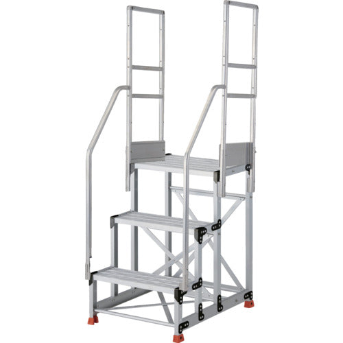 TRUSCO アルミ製作業用踏台 グレーチングタイプ 3段 高さ0.9m 天板寸法600×400 段高300mm 階段両手すり付き