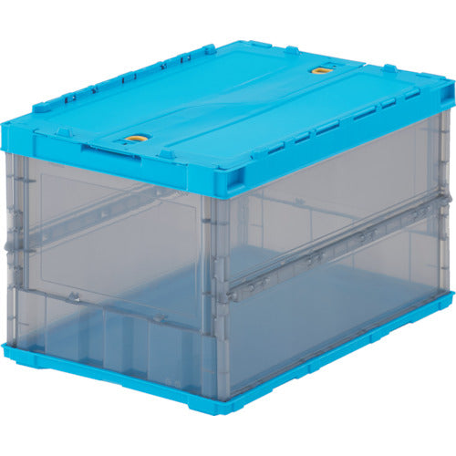 TRUSCO オリコン 薄型折りたたみコンテナ スケルコン 50L ロックフタ付 ブルー/透明ブラック ブルーツートン