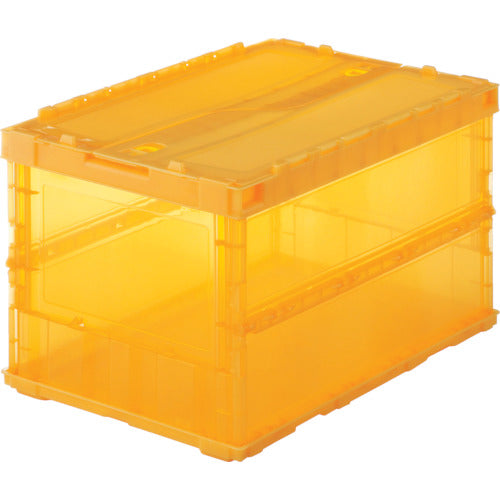 TRUSCO オリコン 薄型折りたたみコンテナ スケルコン 50L ロックフタ付 透明オレンジ オレンジ