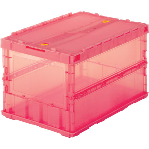 TRUSCO オリコン 薄型折りたたみコンテナ スケルコン 50L ロックフタ付 透明レッド 赤