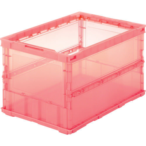 TRUSCO オリコン 薄型折りたたみコンテナ スケルコン 50L 透明レッド 赤