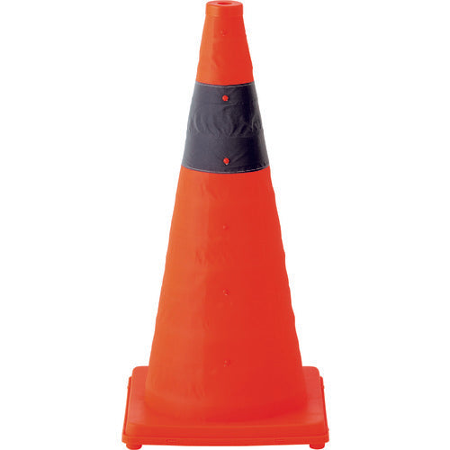 緑十字　伸縮式三角コーン　橙　伸縮コーン−ＹＲ（大）　高さ６２０ｍｍ（ベース２９５ｍｍ角）　反射材付