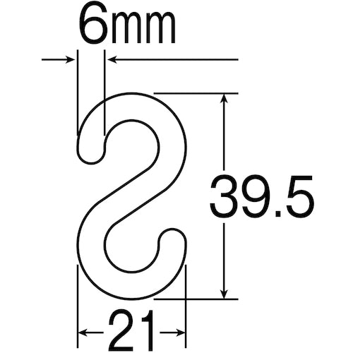 緑十字　Ｓ字フック　黄　ＰＦ−６Ｙ　線径６ｍｍΦ　２１×３９．５ｍｍ　２個組　樹脂製