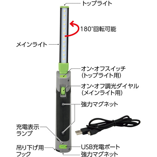 緑十字　折りたたみ式ＬＥＤスリムライト　ＯＳＬ−１８０　３００（１６５）×４４×３４ｍｍ　ダイヤル調光式