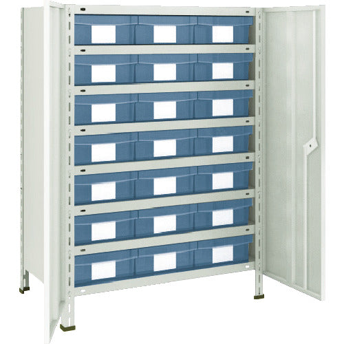 ＴＲＵＳＣＯ　スチールラック　軽量棚扉付　８７５Ｘ３００Ｘ１２００樹脂引出透明大Ｘ２１　ネオグレー